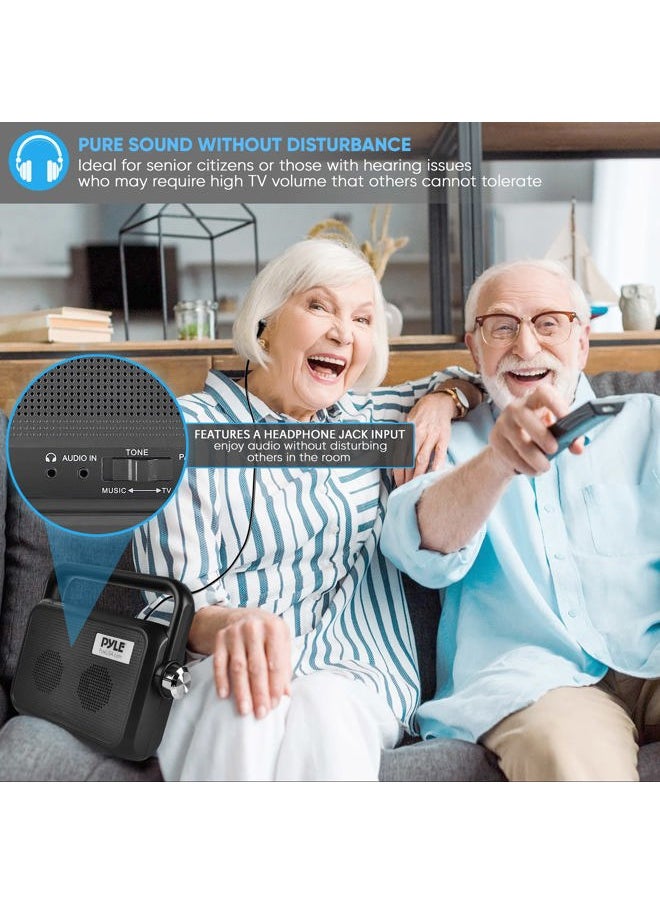 Wireless Portable Speaker Soundbox - 2.4ghz Full Range Stereo Sound Digital TV MP3 iPod Analog Cable w/ Headset Jack Voice Enhancing Audio Hearing Assistance - PTVSP18BK