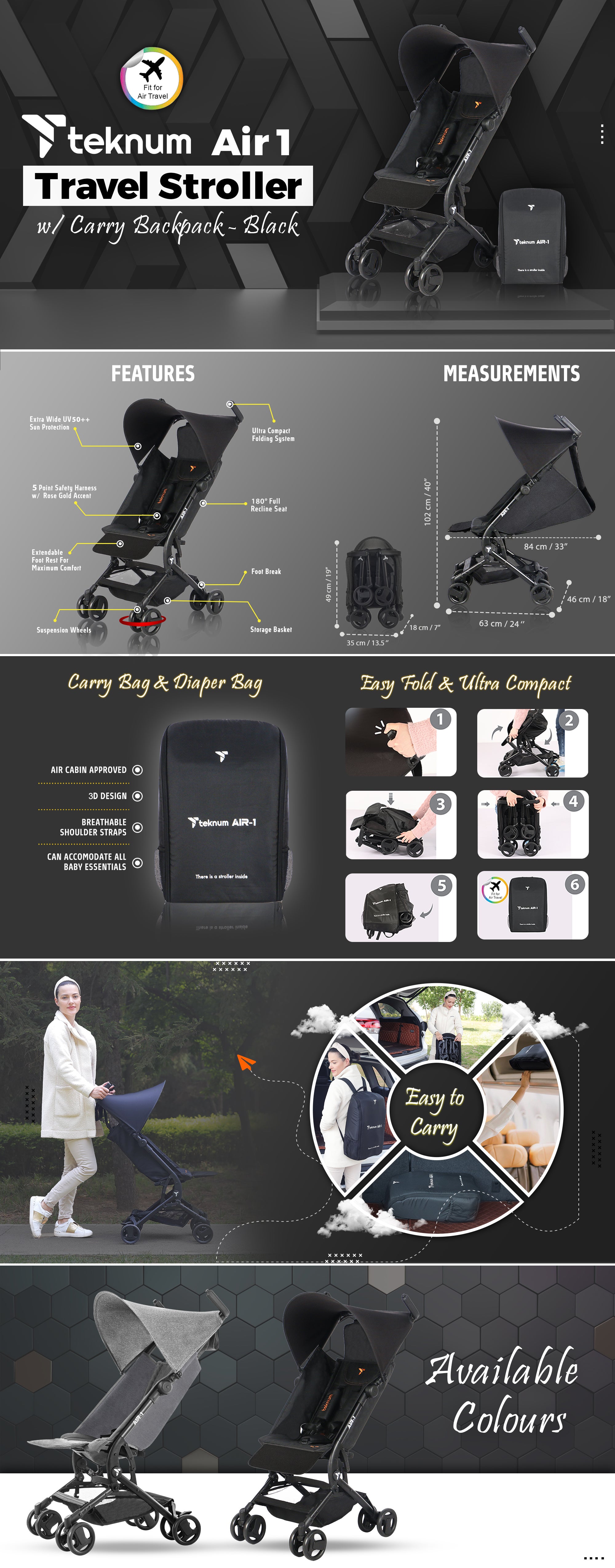 Air - 1 Travel Stroller With Carry Backpack - Black