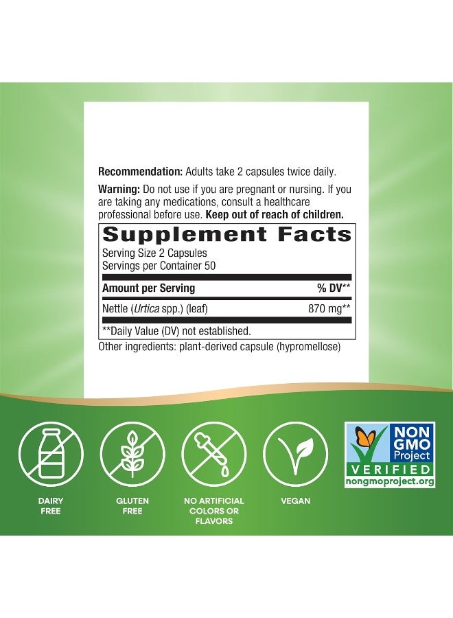 Nettle Leaf, 870 mg - 100 Vegan Capsules Packaging May Vary