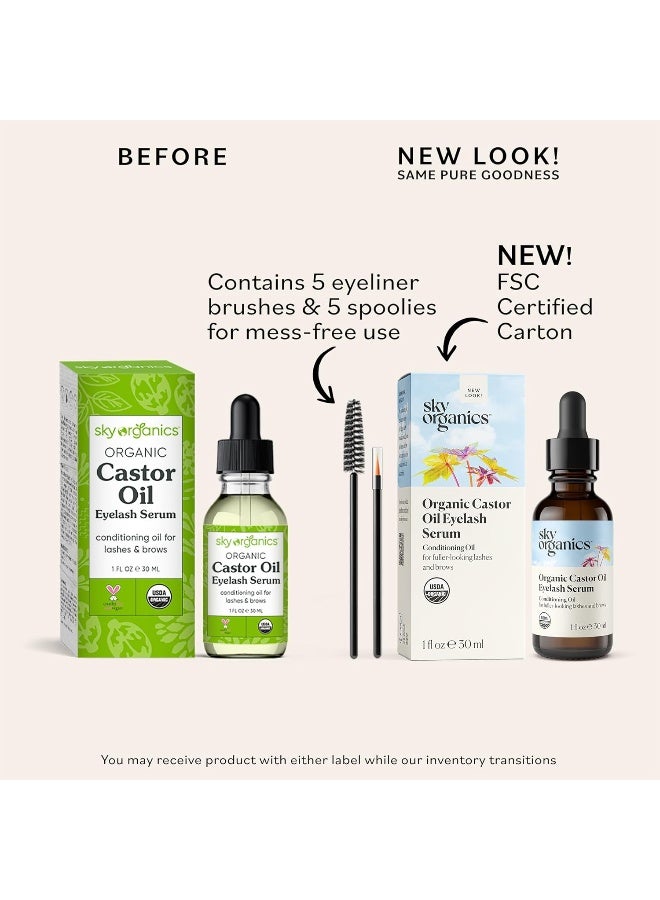 Organic Castor Oil Eyelash Serum, 1 fl oz Packaging May Vary Green