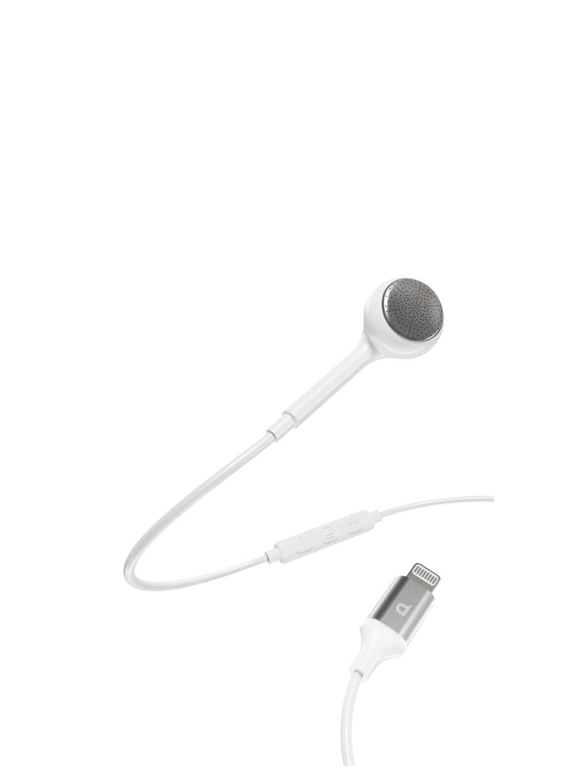 Mono Earphone with Lightning Connector 1.2M HD Sound / High-Clarity Audio & Active In-Line Control Buttons / Siri Enabled / Compatible to All Apple Lightning Devices - White