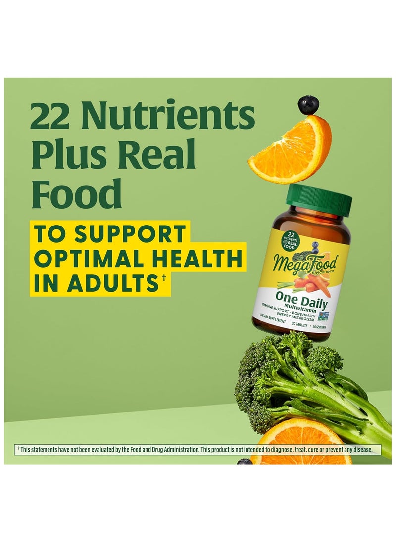 MegaFood One Daily Multivitamin - Multivitamin for Women and Men - with Real Food - Immune Support Supplement -Vitamin C & Vitamin B - Bone Health - Energy Metabolism - Vegetarian, Non-GMO (30 Tabs)