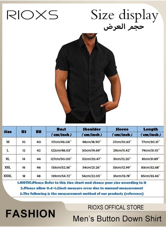 Men's Short Sleeve Henley Shirt, Loose Linen Cotton Button-Up Tops, Casual Beach Shirt For Men, Comfy Breathable Shirt For Travel Hawaii Work And Daily Wear, Button Down Shirt As Gifts For Grandfather/ Dad/ Boyfrind/ Husband