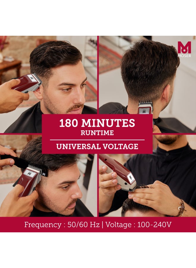 1400 Cordless Professional Hair Clipper For Men (Made In Germany) | High-Grade Stainless Steel Blade Set | Multiclick Adjustment | 3-Hour Battery Life And Fast Charging (1430-0150) Burgundy