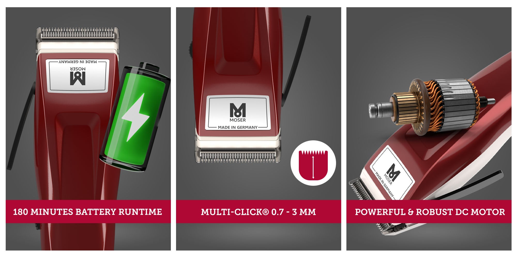 1400 Cordless Professional Hair Clipper For Men (Made In Germany) | High-Grade Stainless Steel Blade Set | Multiclick Adjustment | 3-Hour Battery Life And Fast Charging (1430-0150) Burgundy
