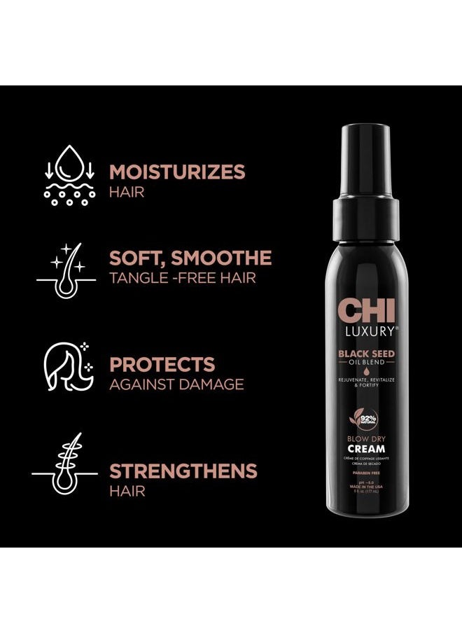 Luxury Black Seed Oil Blow Dry Cream, Moisturizing Styling Cream For Sleek & Smooth Hair, Light-Hold, Sulfate, Paraben & Gluten-Free, 6 Oz