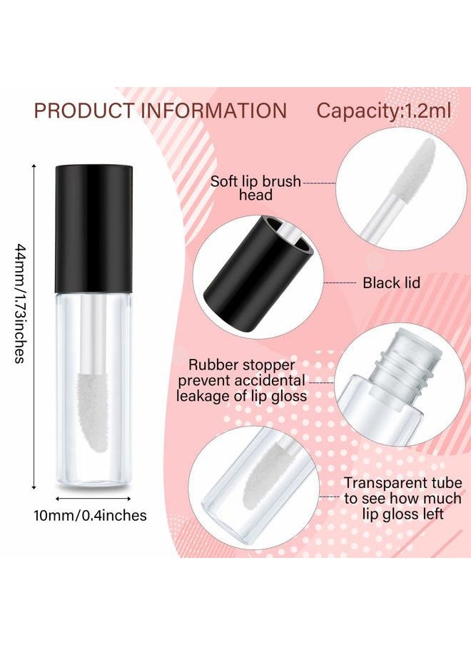 100 Pieces 1.2 ml Clear Mini Lip Gloss Tube Refillable Empty Lip Balm Gloss Containers Bottles Transparent Mini Lipstick Containers for Women DIY Makeup(Black)