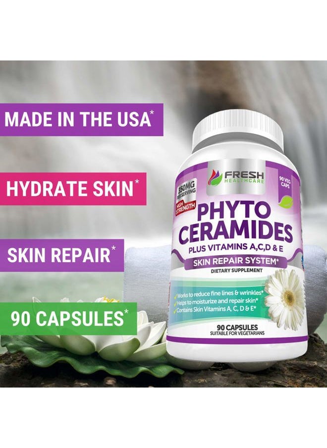 Phytoceramides - 3 Month Supply - Plus Skin Vitamins A,C,D & E for Skin Repair & Rejuvenation - Anti Aging Powerhouse for Reduced Fine Lines & Wrinkles by Fresh Healthcare