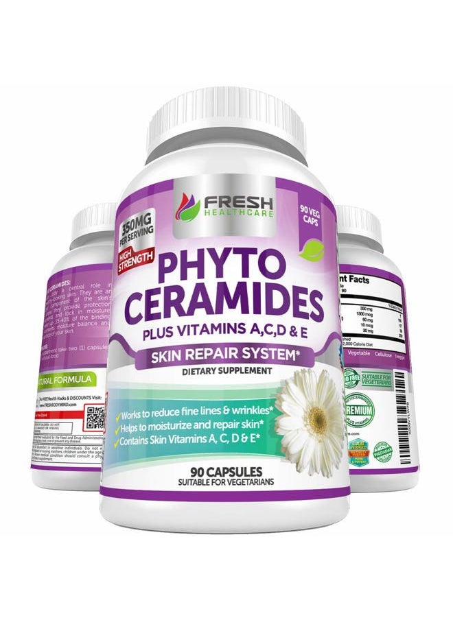 Phytoceramides - 3 Month Supply - Plus Skin Vitamins A,C,D & E for Skin Repair & Rejuvenation - Anti Aging Powerhouse for Reduced Fine Lines & Wrinkles by Fresh Healthcare