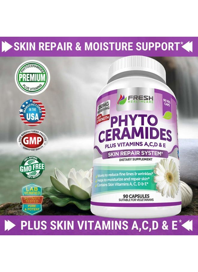 Phytoceramides - 3 Month Supply - Plus Skin Vitamins A,C,D & E for Skin Repair & Rejuvenation - Anti Aging Powerhouse for Reduced Fine Lines & Wrinkles by Fresh Healthcare