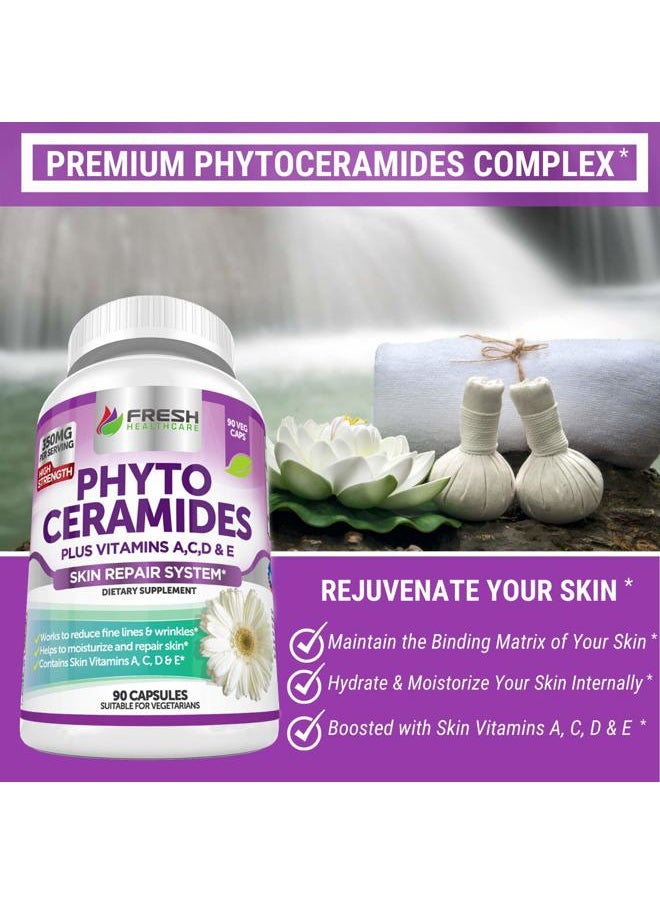 Phytoceramides - 3 Month Supply - Plus Skin Vitamins A,C,D & E for Skin Repair & Rejuvenation - Anti Aging Powerhouse for Reduced Fine Lines & Wrinkles by Fresh Healthcare