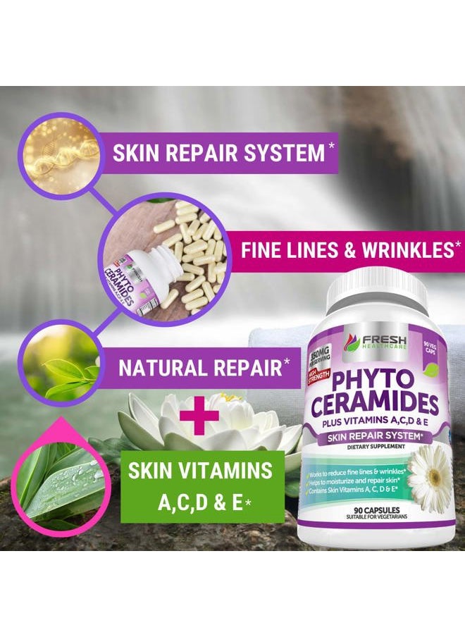 Phytoceramides - 3 Month Supply - Plus Skin Vitamins A,C,D & E for Skin Repair & Rejuvenation - Anti Aging Powerhouse for Reduced Fine Lines & Wrinkles by Fresh Healthcare