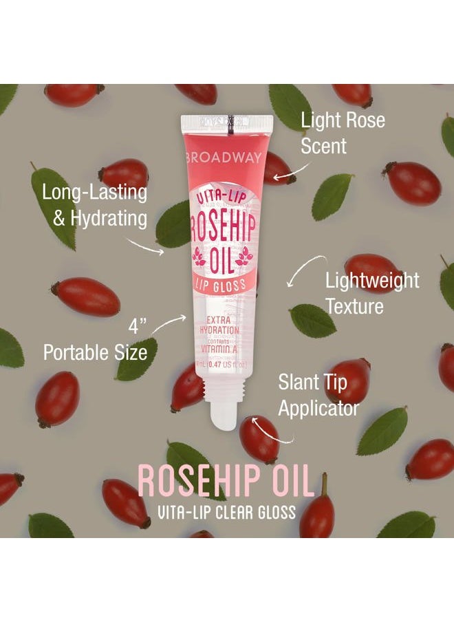 Broadway Vita-Lip Clear Lip Gloss (Rosehip Oil 48 Pack), Ultra-Hydrating & Soothing Formula with Vitamin Oils, High-Shine Non-Sticky Finish, Healing Glossy Lip Balm With Vitamin A