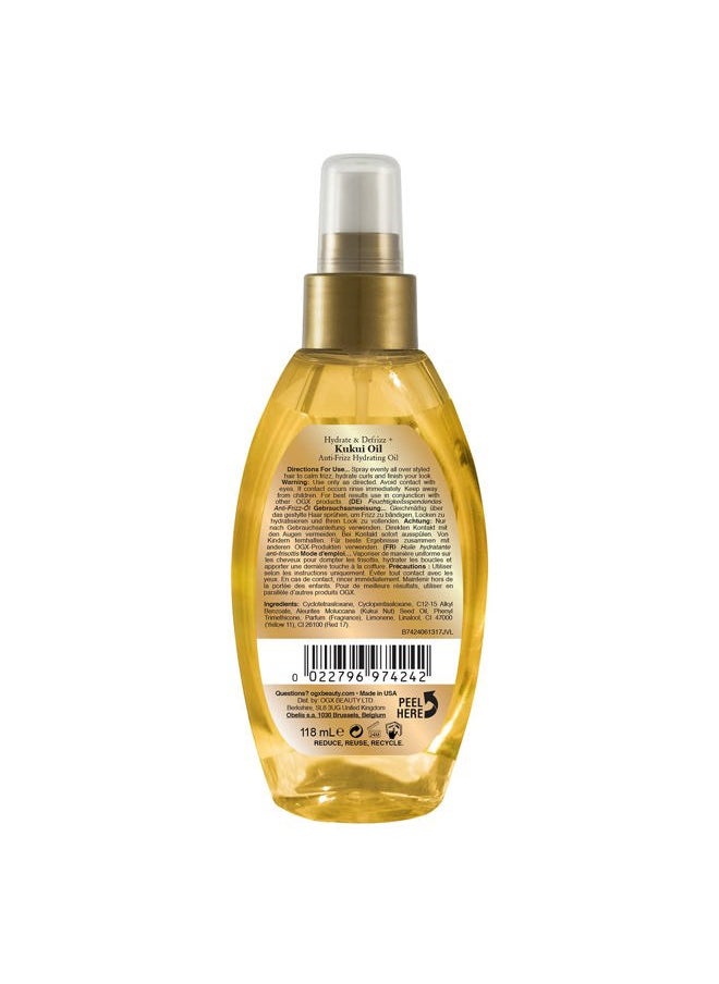 Hydrate & Defrizz + Kukui Oil Anti-Frizz Hydrating Oil, 4 Ounce