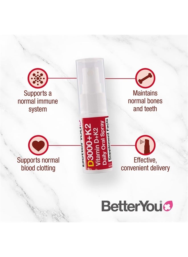 BetterYou Vitamin K2 and Vitamin D Spray Liquid Immune Support Supplement, 1000 IU Strength per Single Spray, 0.4 Fl Ounce (90 Sprays), Peppermint