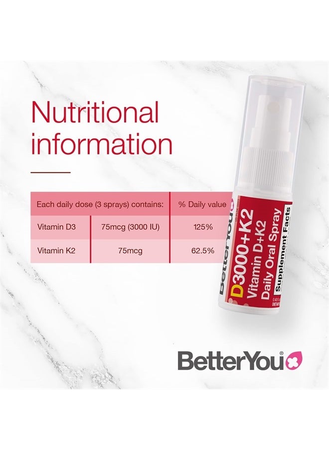 BetterYou Vitamin K2 and Vitamin D Spray Liquid Immune Support Supplement, 1000 IU Strength per Single Spray, 0.4 Fl Ounce (90 Sprays), Peppermint