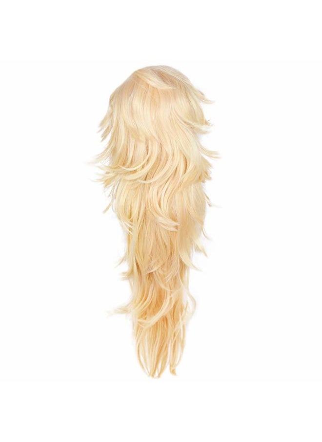 Wig Cap+ Long Blonde Wig Golden Orange Wig with Bangs for Men Women Anime Cosplay Party Wig Blonde Wig Long Blonde Wavy Wig Cosplay Costume Halloween Party Outfit