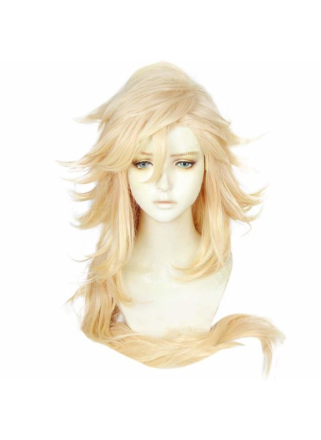 Wig Cap+ Long Blonde Wig Golden Orange Wig with Bangs for Men Women Anime Cosplay Party Wig Blonde Wig Long Blonde Wavy Wig Cosplay Costume Halloween Party Outfit