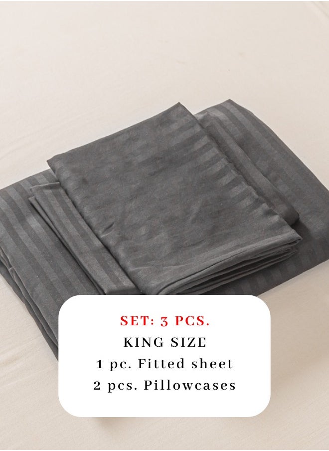 3 Pcs King Size Fitted sheet with elastic corner 180*200+30cm with 2 pillow cases, bedsheet set, black.
