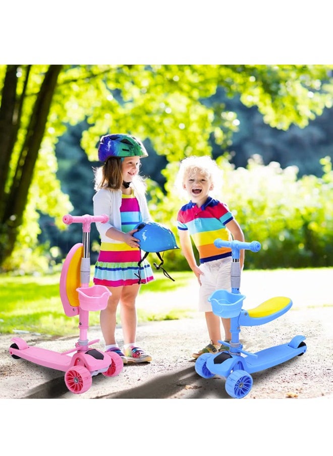 2 in 1 Scooters For Kids Toddler Scooter For Ages 2-12 Music&Light Display Kids Scooter Kick Scooter With Foldable Seat 3 Wheel Scooter And Adjustble Height