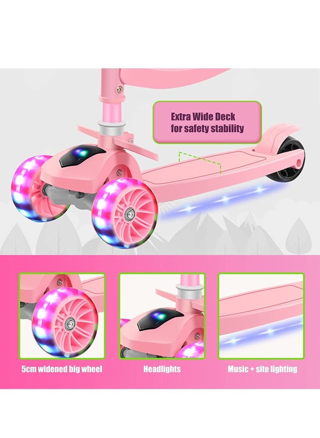 2 in 1 Scooters For Kids Toddler Scooter For Ages 2-12 Music&Light Display Kids Scooter Kick Scooter With Foldable Seat 3 Wheel Scooter And Adjustble Height