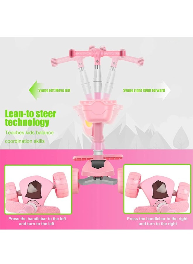 2 in 1 Scooters For Kids Toddler Scooter For Ages 2-12 Music&Light Display Kids Scooter Kick Scooter With Foldable Seat 3 Wheel Scooter And Adjustble Height
