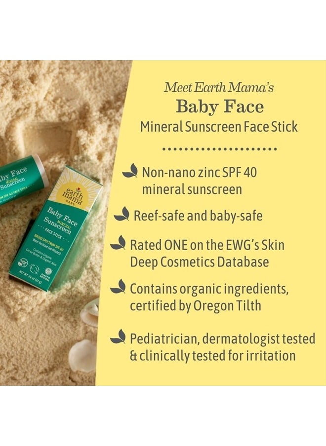 Baby Face Mineral Sunscreen Stick SPF 40 | Reef Safe, Non-Nano Zinc, Natural Water Resistant Sun Cream for Babies, Kids & Adults 0.74-Ounce, 3-Pack