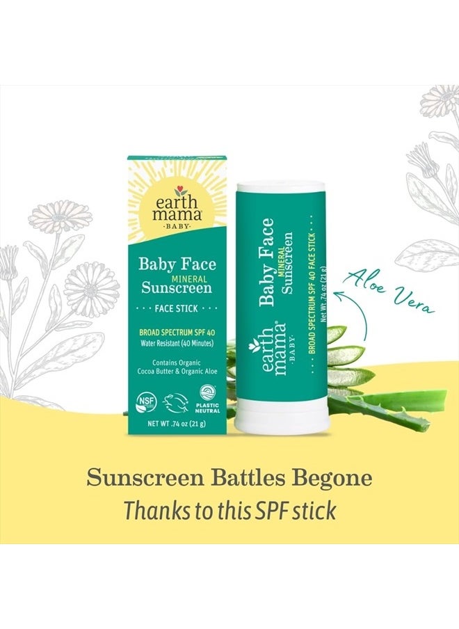 Baby Face Mineral Sunscreen Stick SPF 40 | Reef Safe, Non-Nano Zinc, Natural Water Resistant Sun Cream for Babies, Kids & Adults 0.74-Ounce, 3-Pack