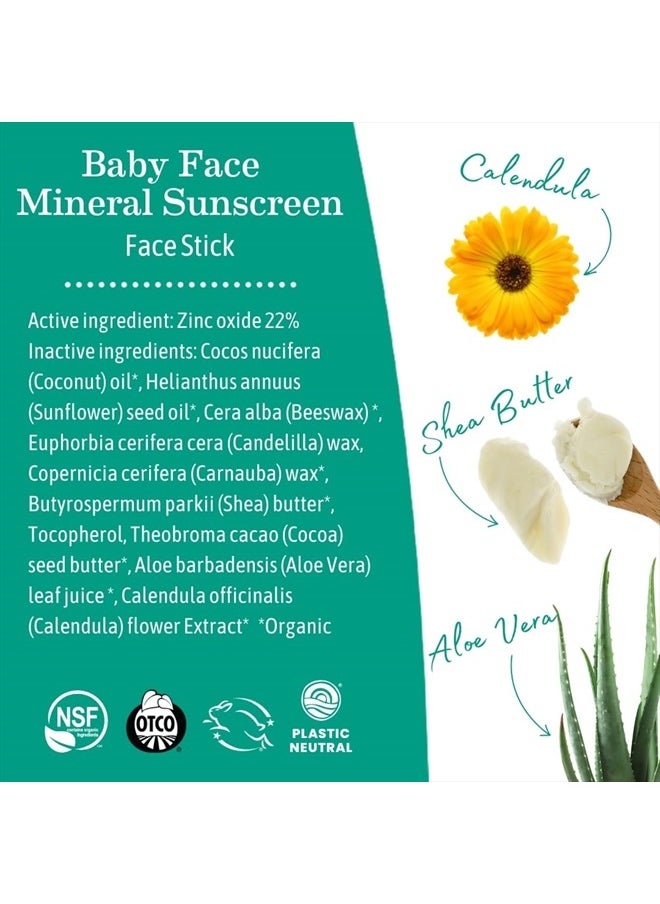 Baby Face Mineral Sunscreen Stick SPF 40 | Reef Safe, Non-Nano Zinc, Natural Water Resistant Sun Cream for Babies, Kids & Adults 0.74-Ounce, 3-Pack