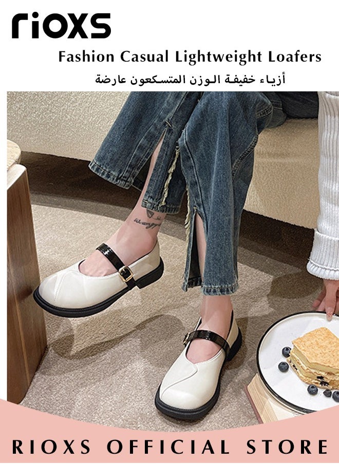 Women's Fashion Casual Lightweight Mary Jane Loafers Classic Soft ELastic Sole Shoes Square Toe Comfortable Low Heel Flats