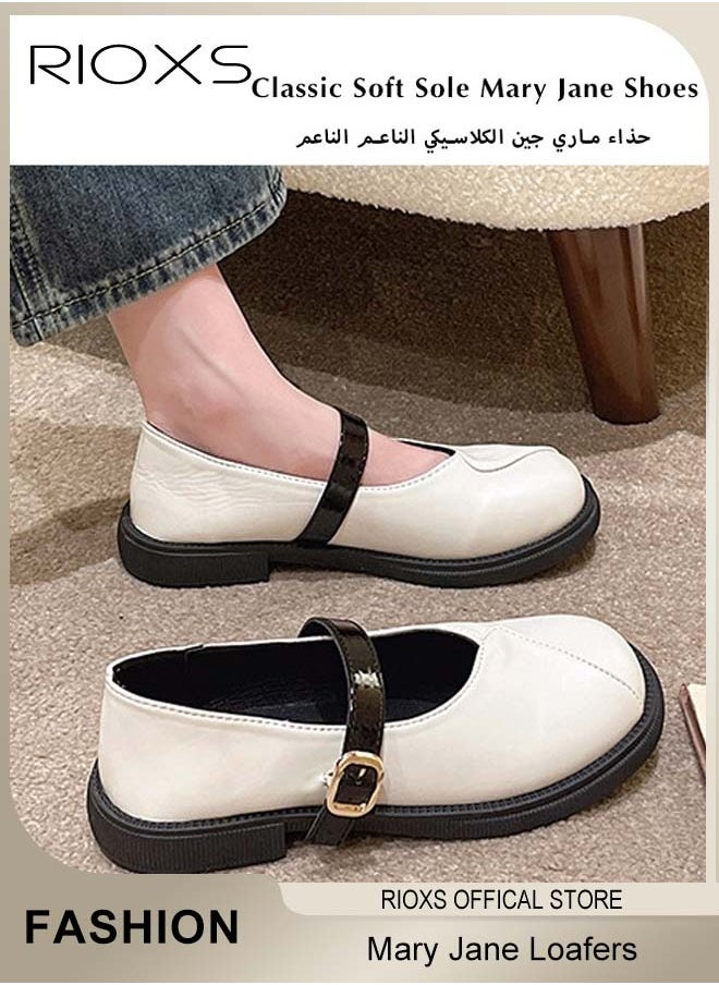Women's Fashion Casual Lightweight Mary Jane Loafers Classic Soft ELastic Sole Shoes Square Toe Comfortable Low Heel Flats
