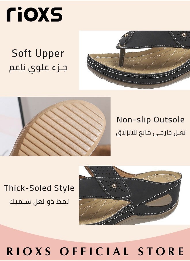 Women's Fashion Wedge Flip Flops Casual Summer Slippers with Arch Support Staps Non-slip Platform Sandals for Indoor or Outdoor Use