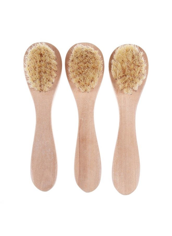 Face Cleansing Brush for Facial Exfoliation, Natural Bristles Brush For Dry Brushing - Set of 3 Pack Wooden Handle Skin Cleaning Scrubbers for Men and Women