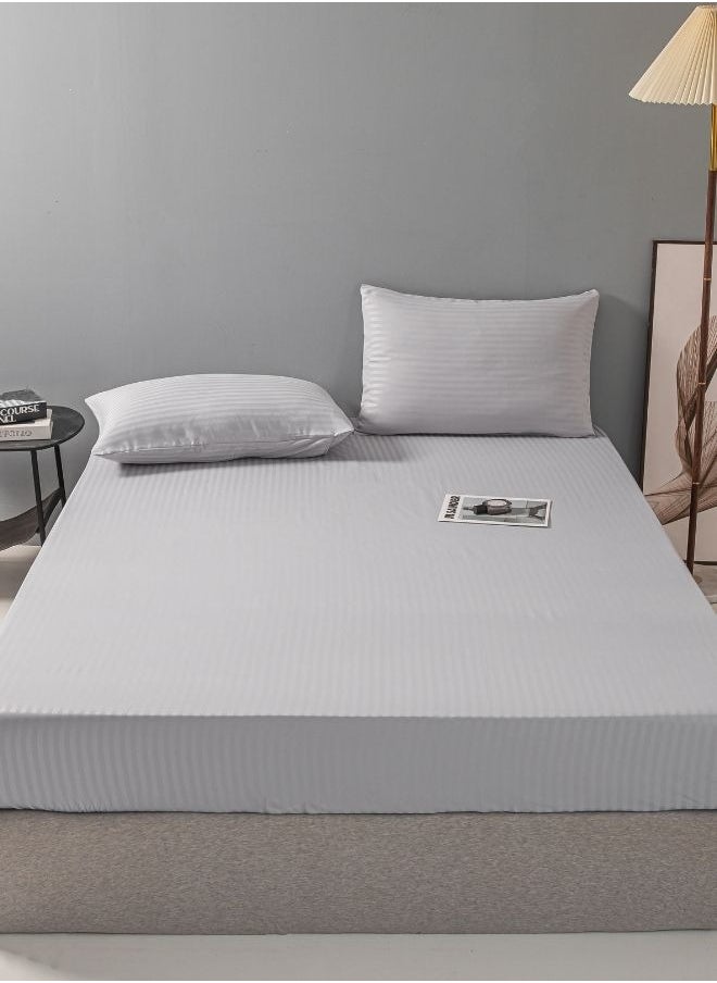 Fitted sheet with elastic corner 180*200+30cm with 2 pillow cases, bedsheet set 0f 3 piece king size, light gray.