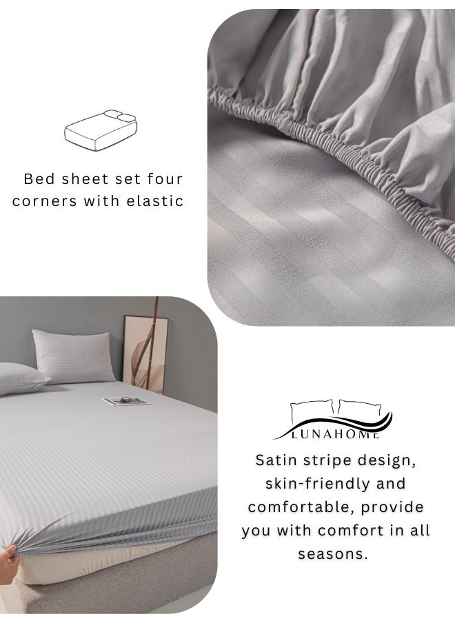 Fitted sheet with elastic corner 180*200+30cm with 2 pillow cases, bedsheet set 0f 3 piece king size, light gray.