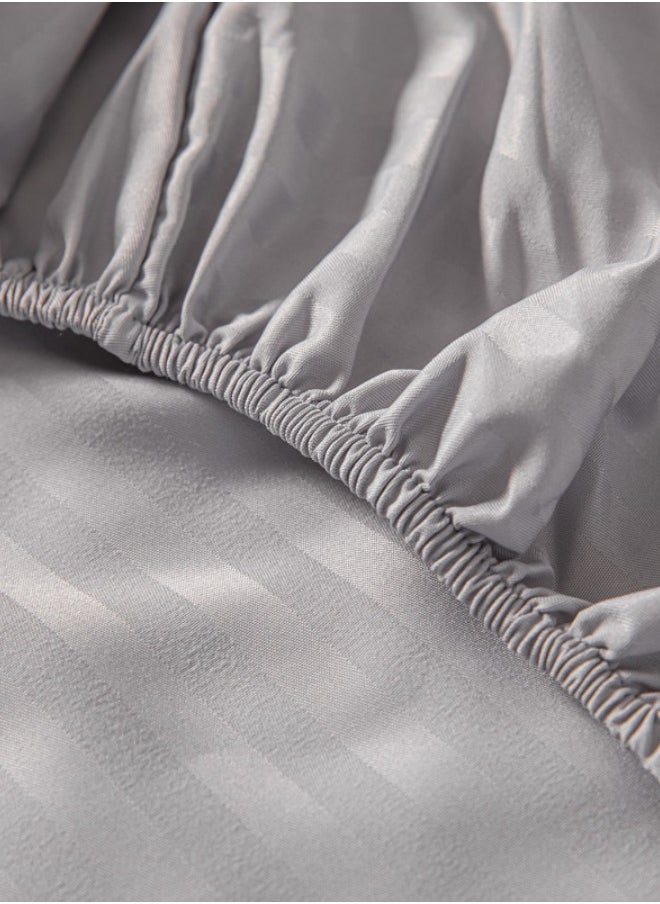 Fitted sheet with elastic corner 180*200+30cm with 2 pillow cases, bedsheet set 0f 3 piece king size, light gray.