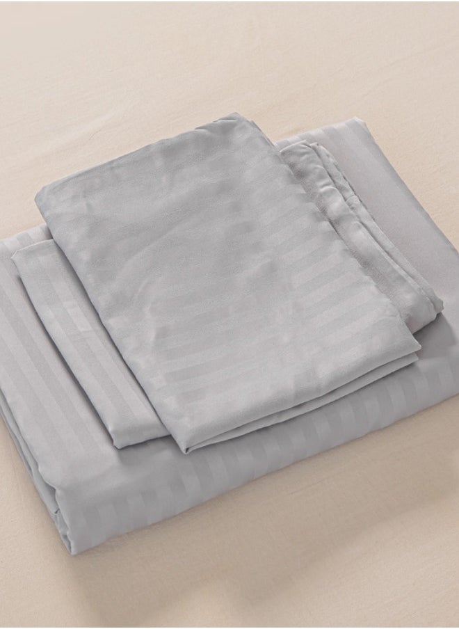 Fitted sheet with elastic corner 180*200+30cm with 2 pillow cases, bedsheet set 0f 3 piece king size, light gray.