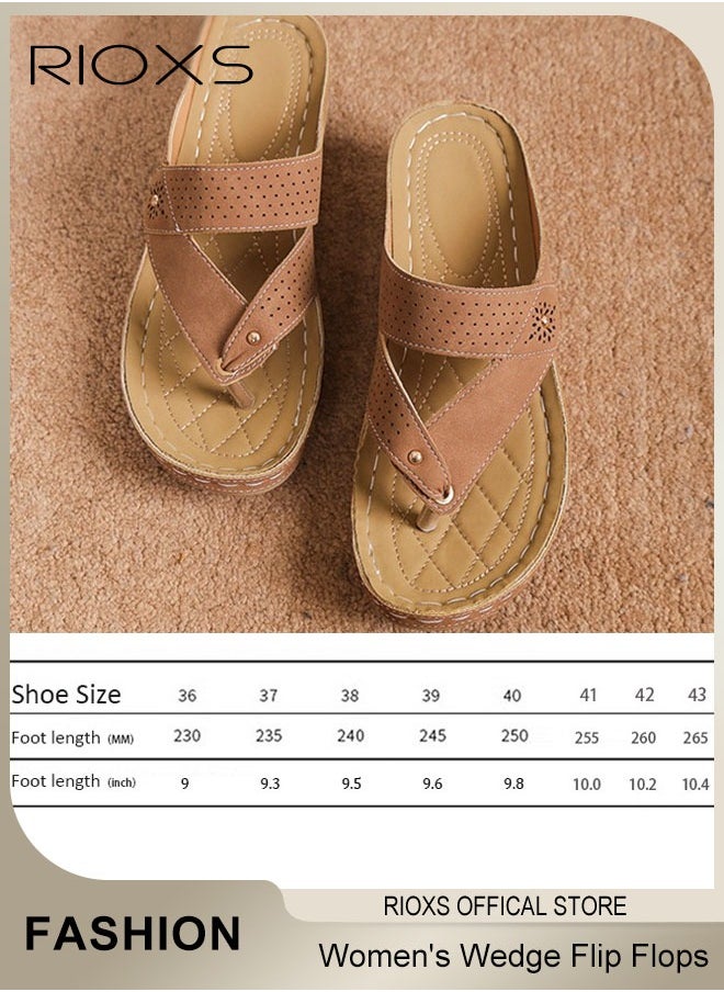 Women's Fashion Wedge Flip Flops Casual Summer Slippers with Arch Support Staps Non-slip Platform Sandals for Indoor or Outdoor Use