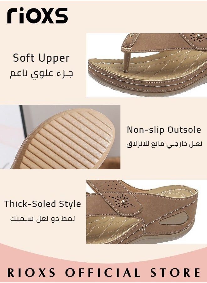 Women's Fashion Wedge Flip Flops Casual Summer Slippers with Arch Support Staps Non-slip Platform Sandals for Indoor or Outdoor Use