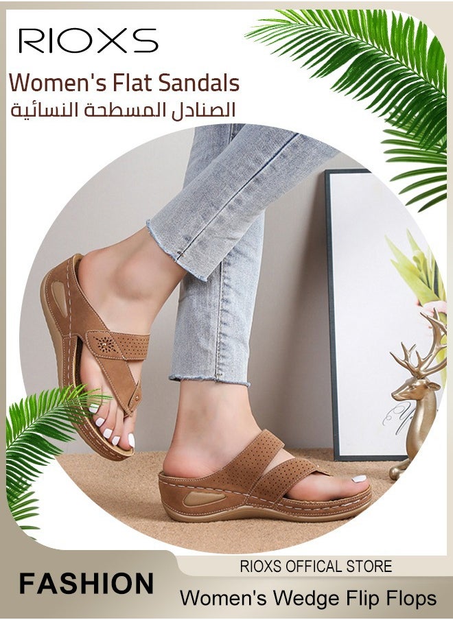 Women's Fashion Wedge Flip Flops Casual Summer Slippers with Arch Support Staps Non-slip Platform Sandals for Indoor or Outdoor Use