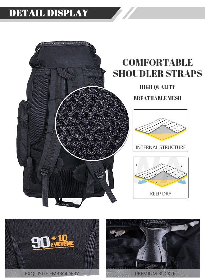 Large Capacity Professional Outdoor Backpack Waterproof Multifunctional for Travel Camp Trekking Fishing Climb Black
