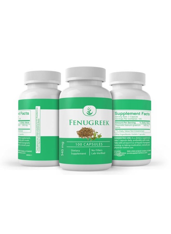 Fenugreek Seed, (100 Capsules) Always Pure, No Additives Or Fillers, Lab Verified