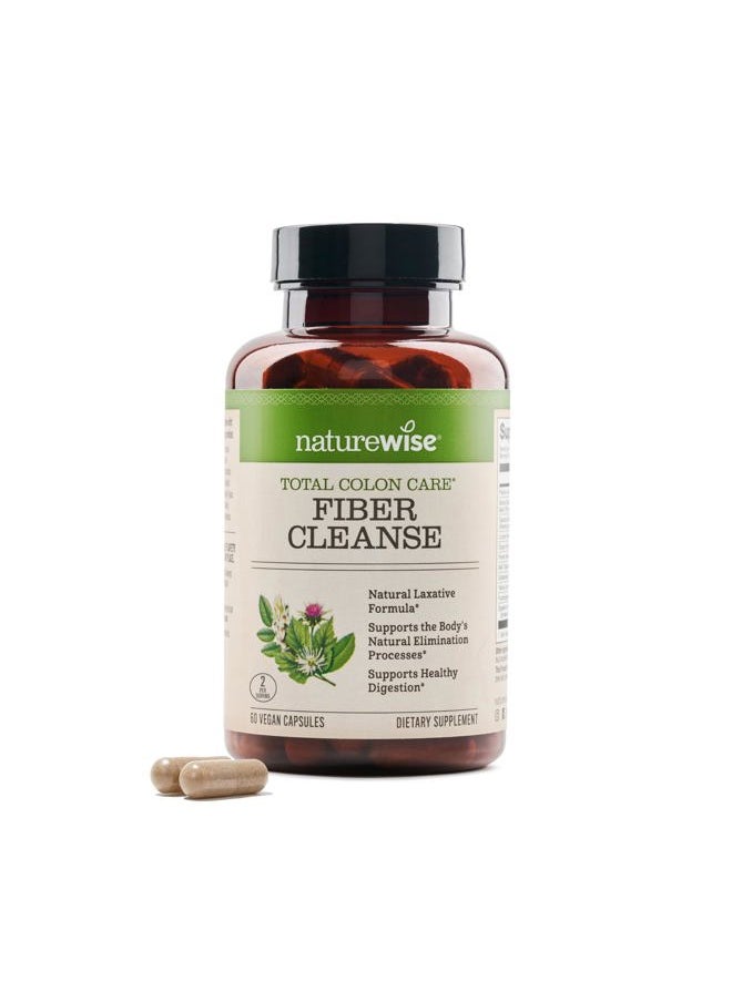 Total Colon Care Fiber Cleanse with Herbal Laxatives, Prebiotics, & Digestive Enzymes for Healthy Elimination, Safe Digestion & Weight, Detox, & Gut Health [1 Month Supply - 60 Count]