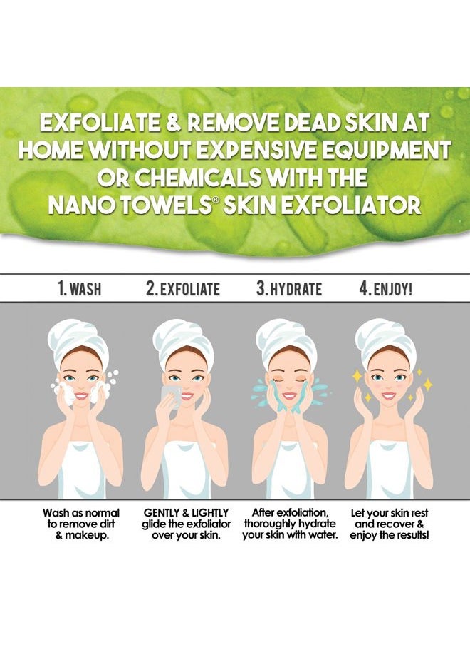 Nano Towels Skin Exfoliating Cleanser | Personal Microdermabrasion Face Wash, Pore Toner & Body Scrub Cloth | Chemical Free Dead Skin and Blackhead Remover. Korean Skin Care Secret | 2 Exfoliators