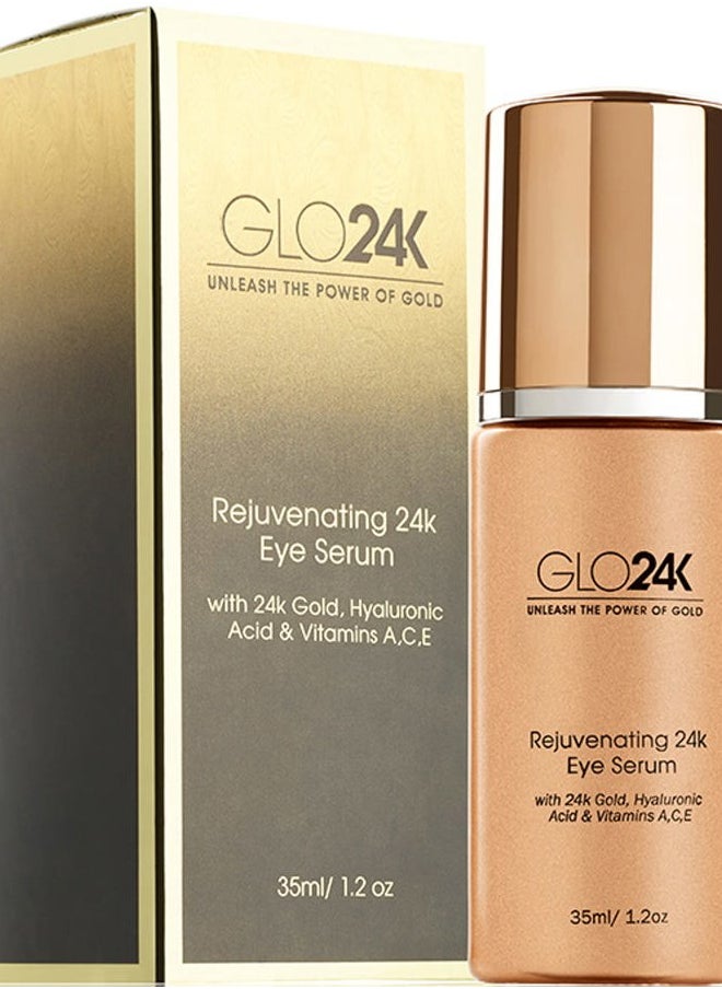 GLO24K Eye Serum with 24k Gold, Hyaluronic Acid, and Vitamins A,C,E. Potent Formula for the delicate skin around the eyes.