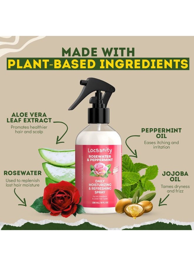 Daily Moisturizing Rose Water and Peppermint Hair Scalp Refresher for Locs and Dreadlocks - Natural Loc Care and Maintenance (8oz)