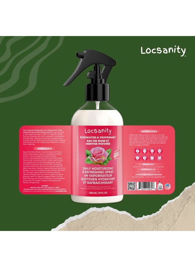 Daily Moisturizing Rose Water and Peppermint Hair Scalp Refresher for Locs and Dreadlocks - Natural Loc Care and Maintenance (8oz)