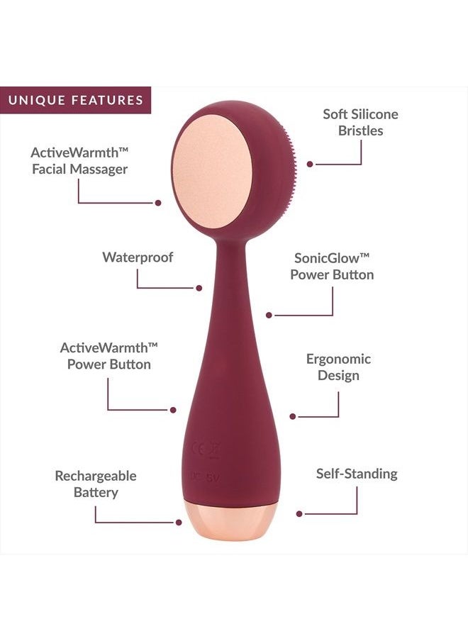 PMD Clean Pro - Smart Facial Cleansing Device with Silicone Brush & ActiveWarmth Anti-Aging Massager - Waterproof - SonicGlow Vibration Technology - Clear Pores & Blackheads - Lift, Firm, & Tone Skin