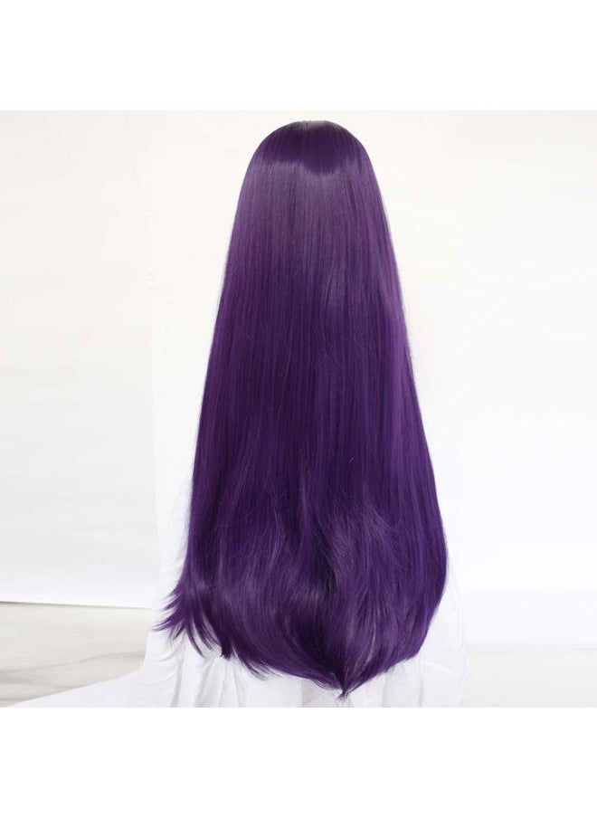 Hair Cap+32Inch/80cm Long Purple Wig with Bangs for Women Anime Cosplay, Peluca Morada Larga Para Mujer Straight Women Wig for Halloween Costumes Cosplay Party