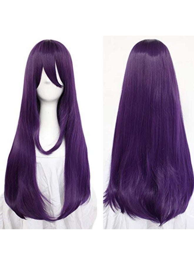 Hair Cap+32Inch/80cm Long Purple Wig with Bangs for Women Anime Cosplay, Peluca Morada Larga Para Mujer Straight Women Wig for Halloween Costumes Cosplay Party